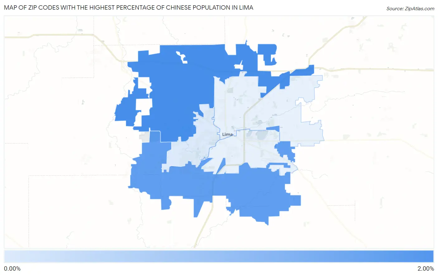 Zip Codes with the Highest Percentage of Chinese Population in Lima Map