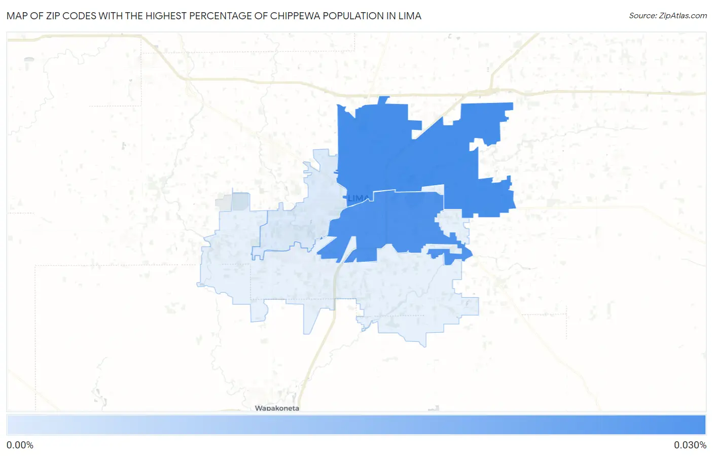 Zip Codes with the Highest Percentage of Chippewa Population in Lima Map