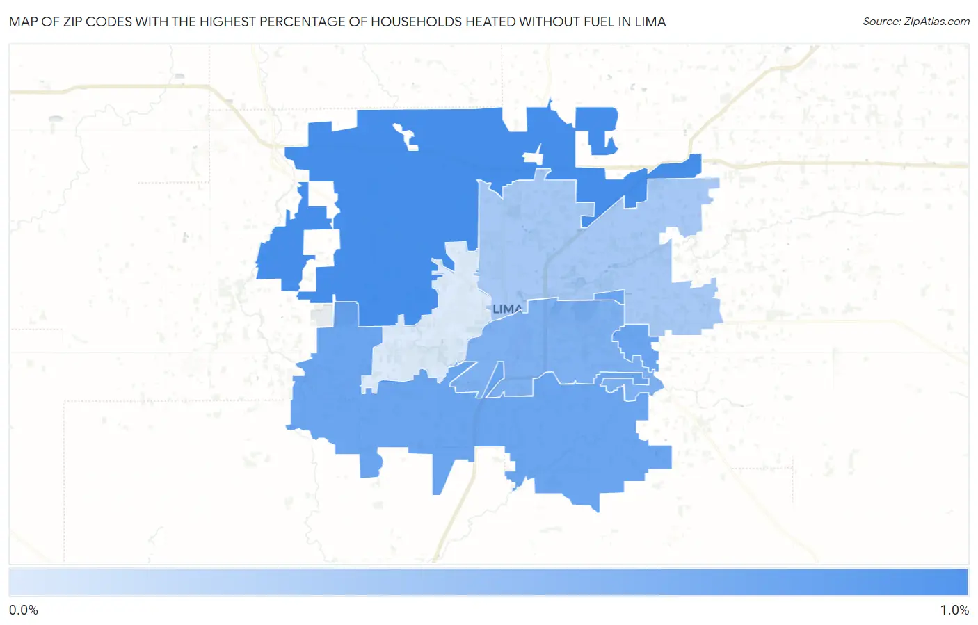 Zip Codes with the Highest Percentage of Households Heated without Fuel in Lima Map