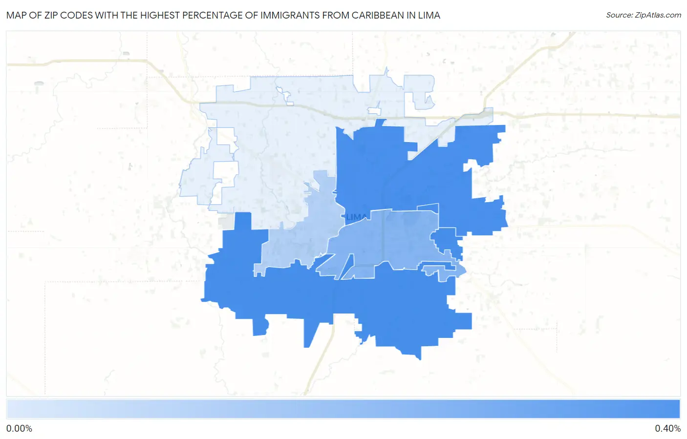 Zip Codes with the Highest Percentage of Immigrants from Caribbean in Lima Map