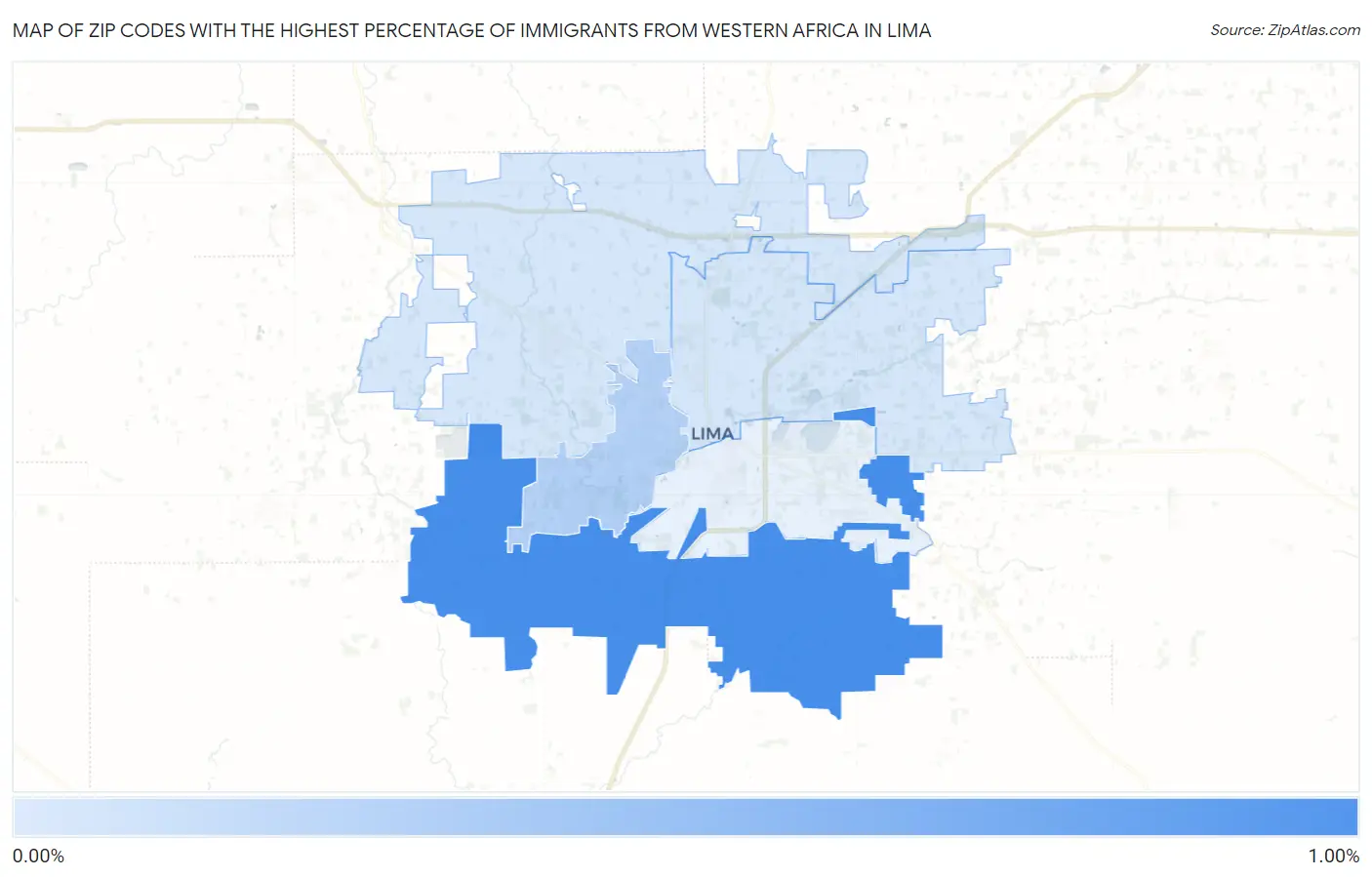 Zip Codes with the Highest Percentage of Immigrants from Western Africa in Lima Map