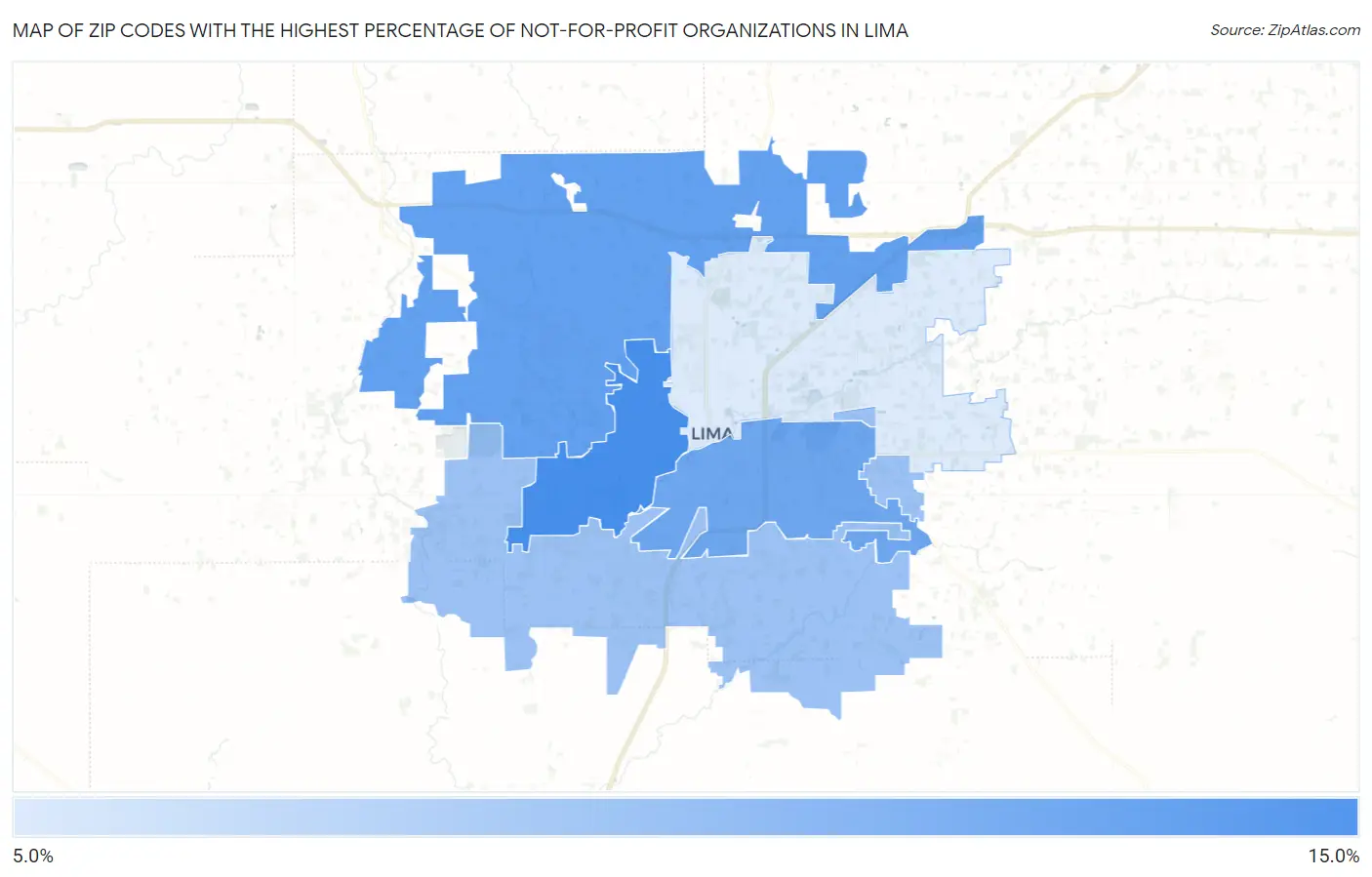Zip Codes with the Highest Percentage of Not-for-profit Organizations in Lima Map