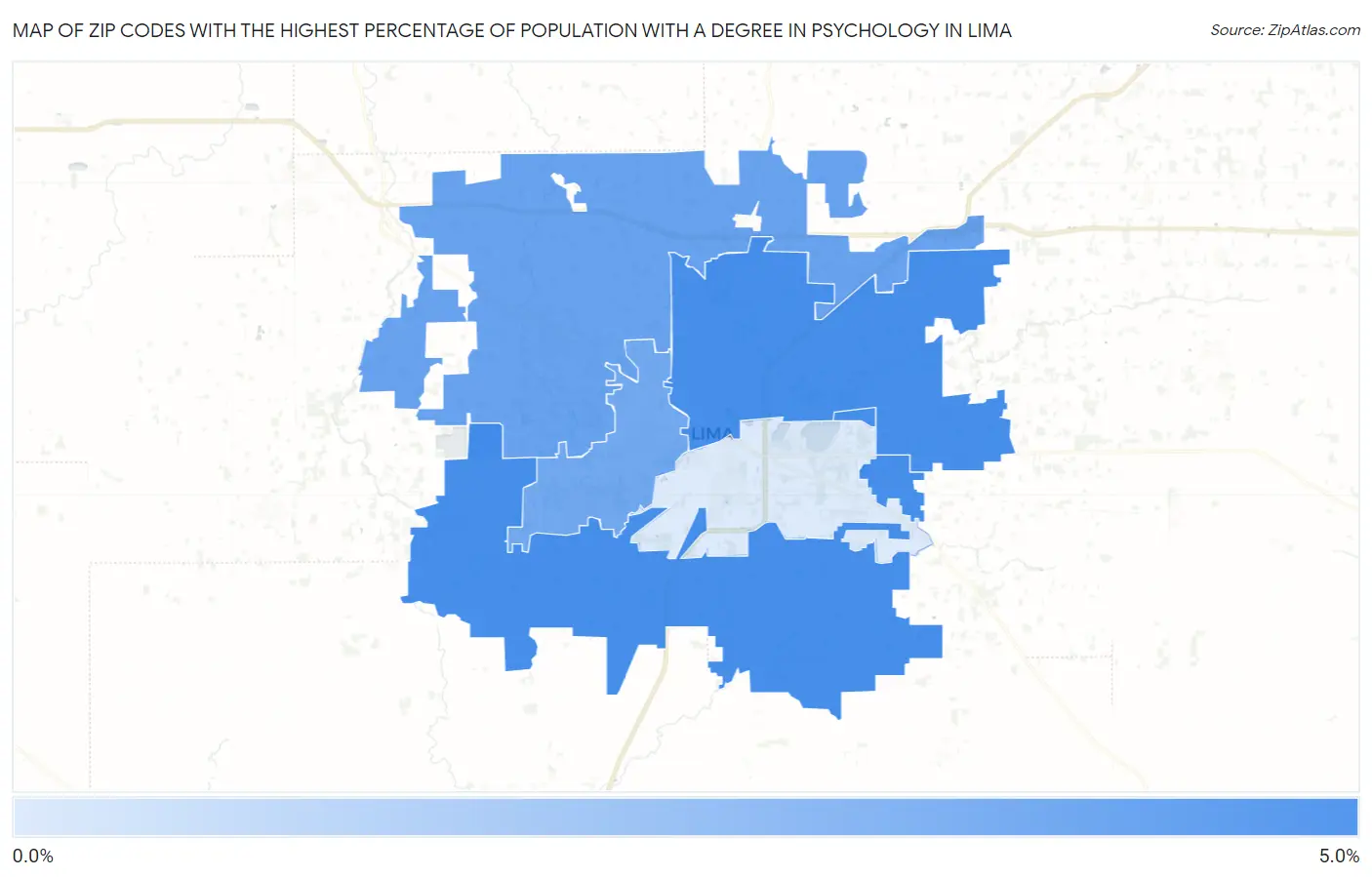 Zip Codes with the Highest Percentage of Population with a Degree in Psychology in Lima Map
