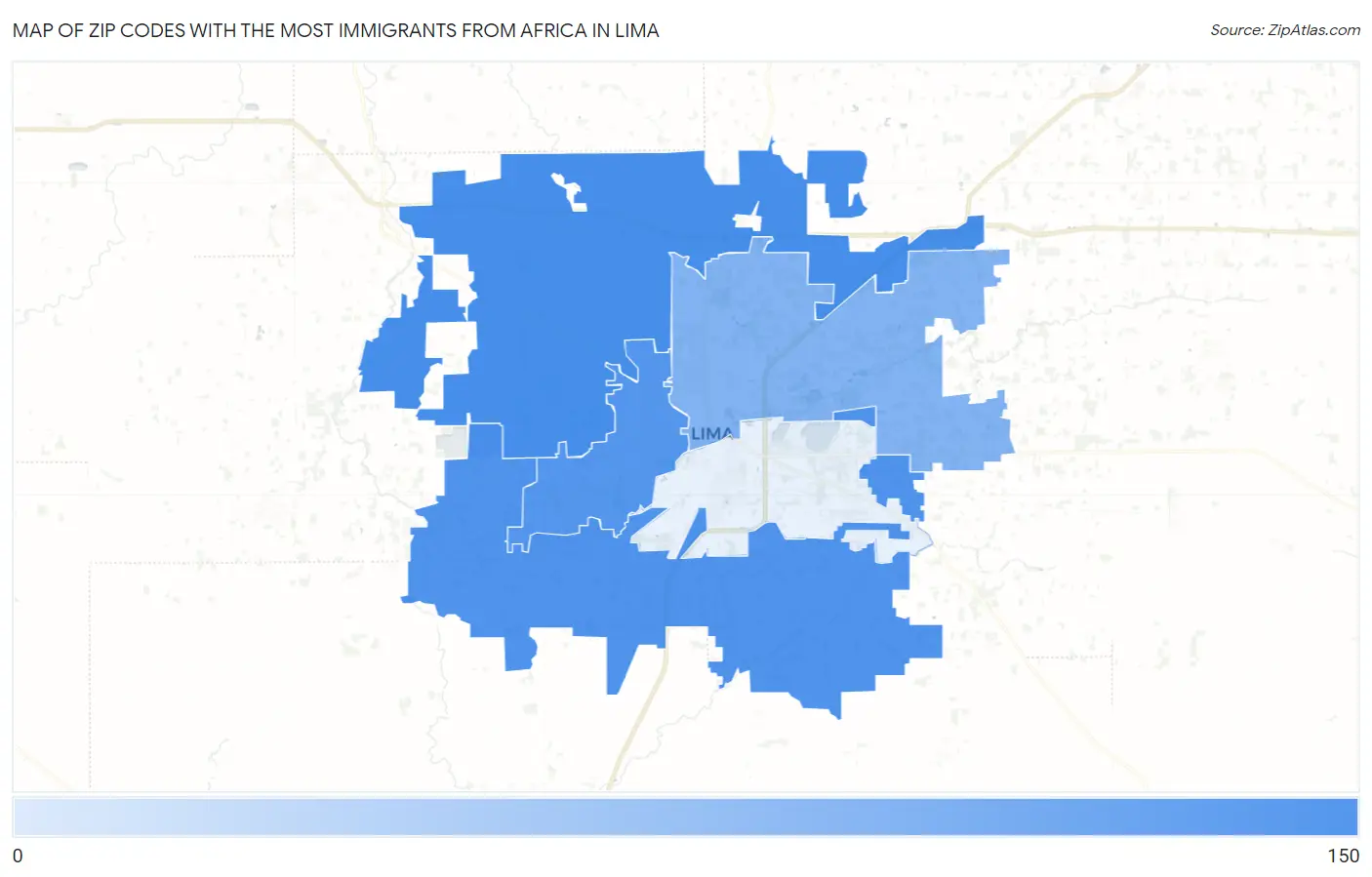 Zip Codes with the Most Immigrants from Africa in Lima Map