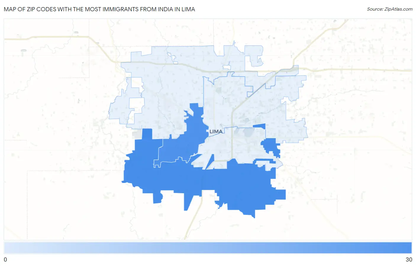 Zip Codes with the Most Immigrants from India in Lima Map