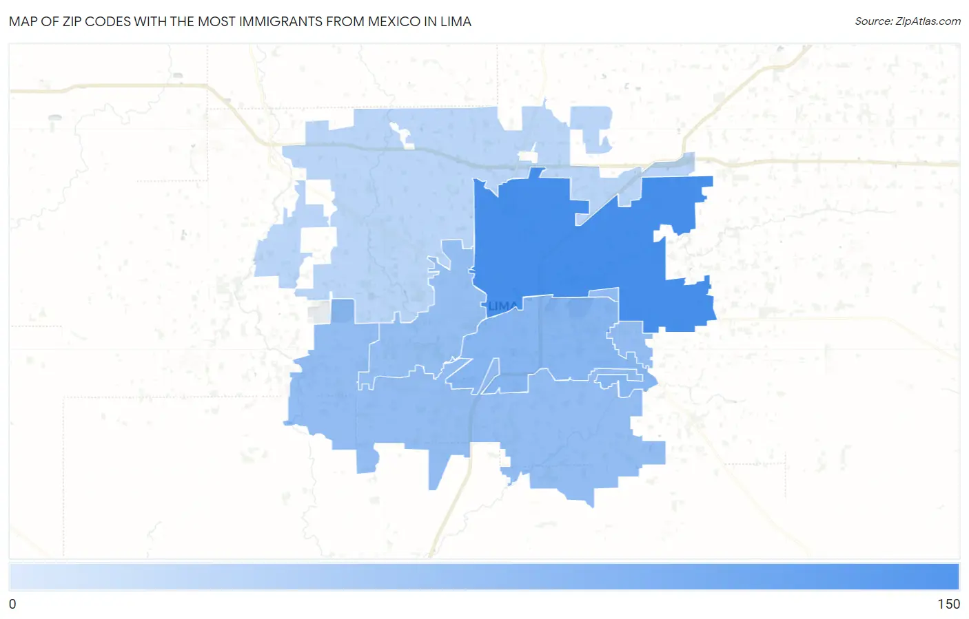 Zip Codes with the Most Immigrants from Mexico in Lima Map