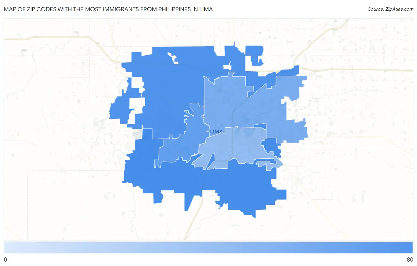 Zip Codes with the Most Immigrants from Philippines in Lima Map