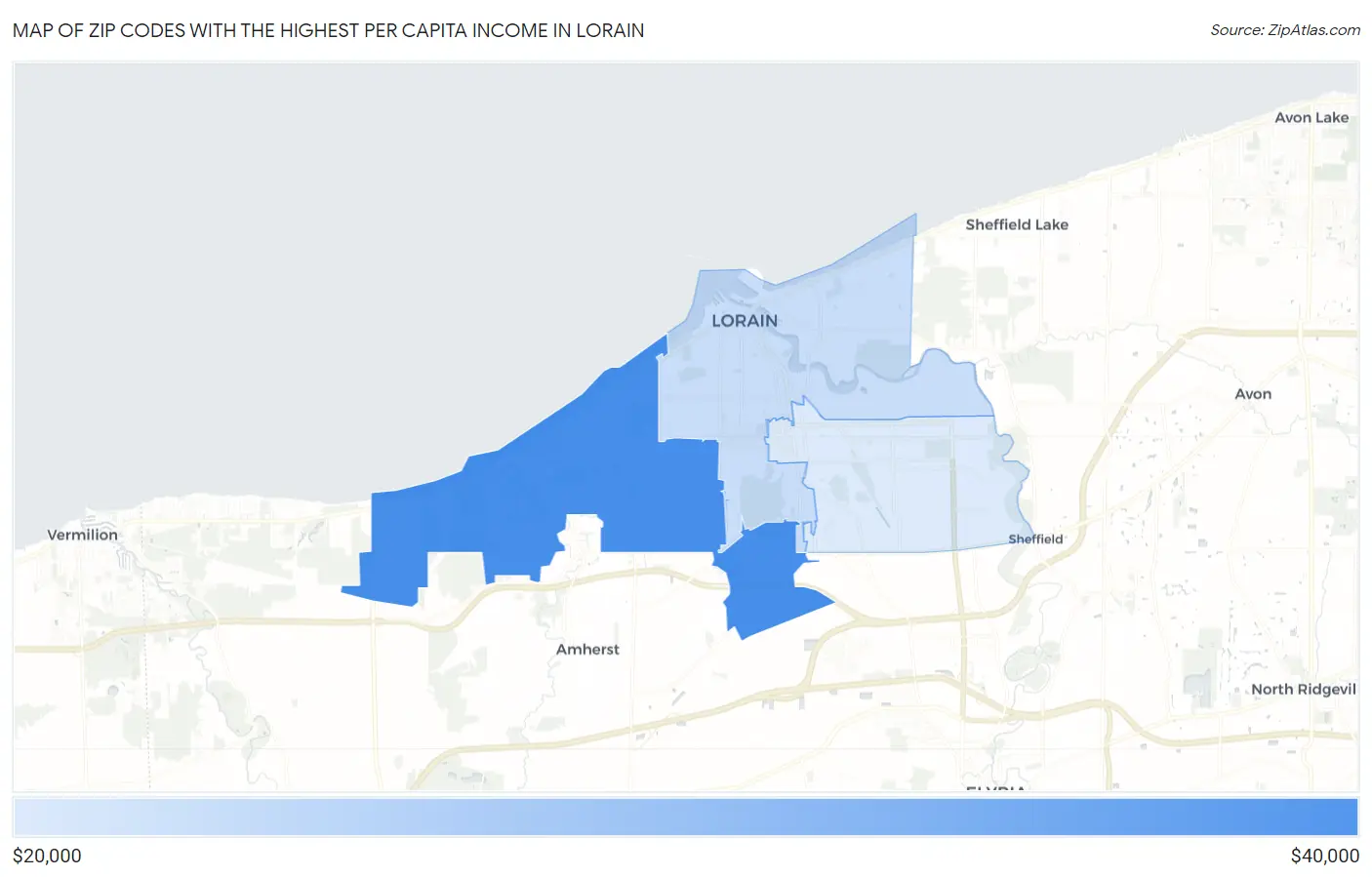 Zip Codes with the Highest Per Capita Income in Lorain Map