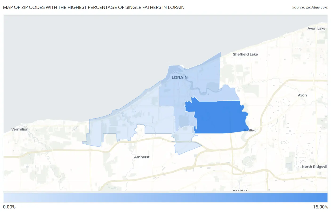 Zip Codes with the Highest Percentage of Single Fathers in Lorain Map