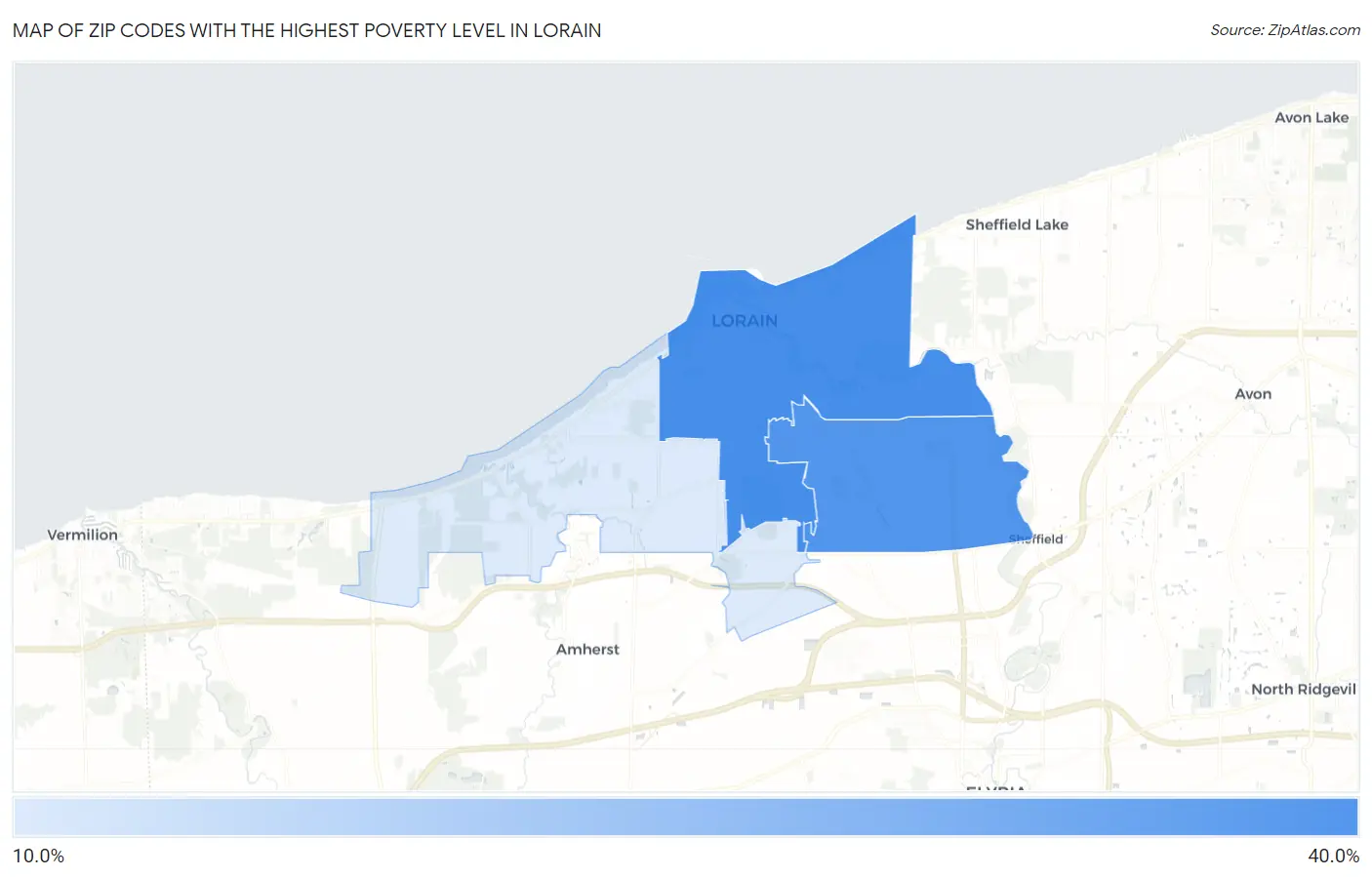 Zip Codes with the Highest Poverty Level in Lorain Map