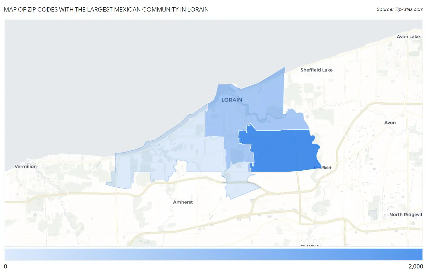 Zip Codes with the Largest Mexican Community in Lorain Map