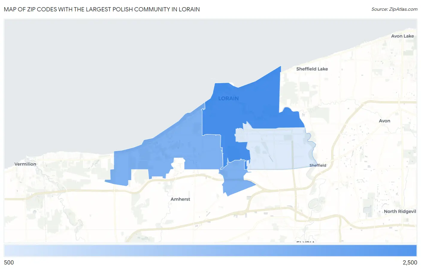 Zip Codes with the Largest Polish Community in Lorain Map