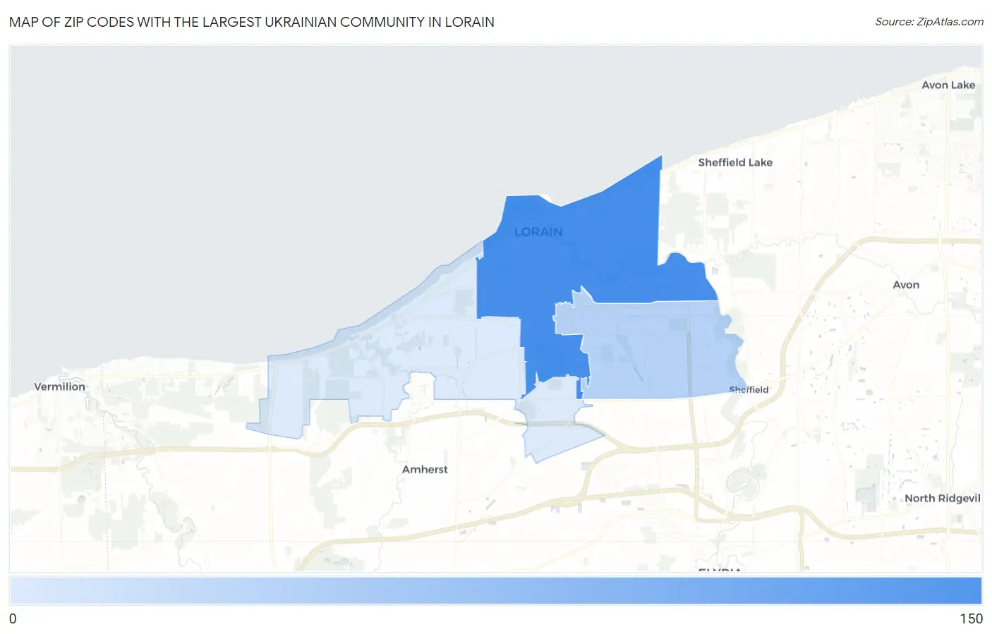 Zip Codes with the Largest Ukrainian Community in Lorain Map