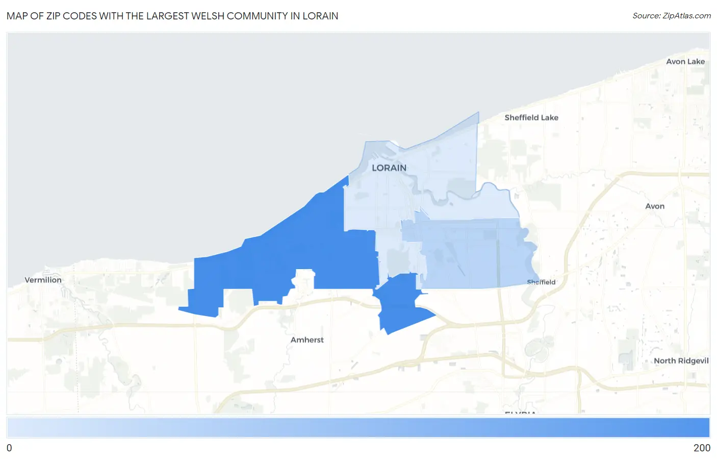 Zip Codes with the Largest Welsh Community in Lorain Map