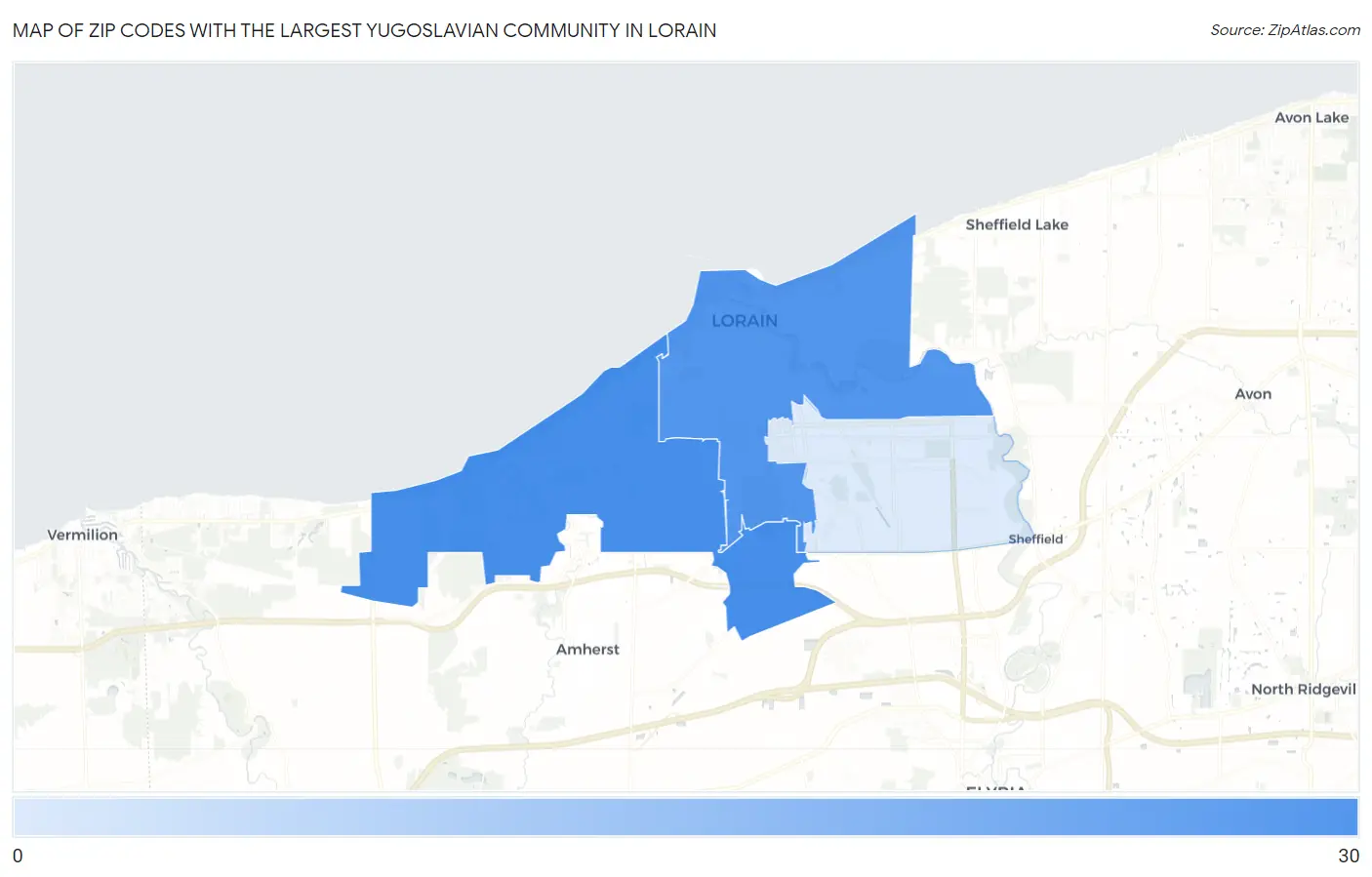 Zip Codes with the Largest Yugoslavian Community in Lorain Map
