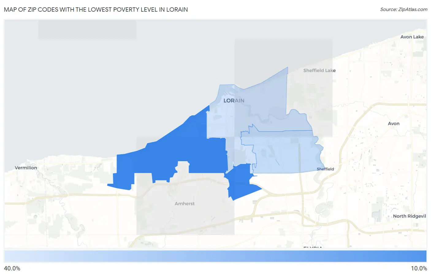 Zip Codes with the Lowest Poverty Level in Lorain Map
