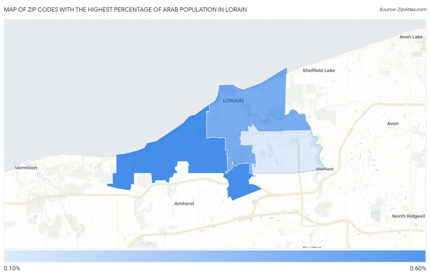 Zip Codes with the Highest Percentage of Arab Population in Lorain Map