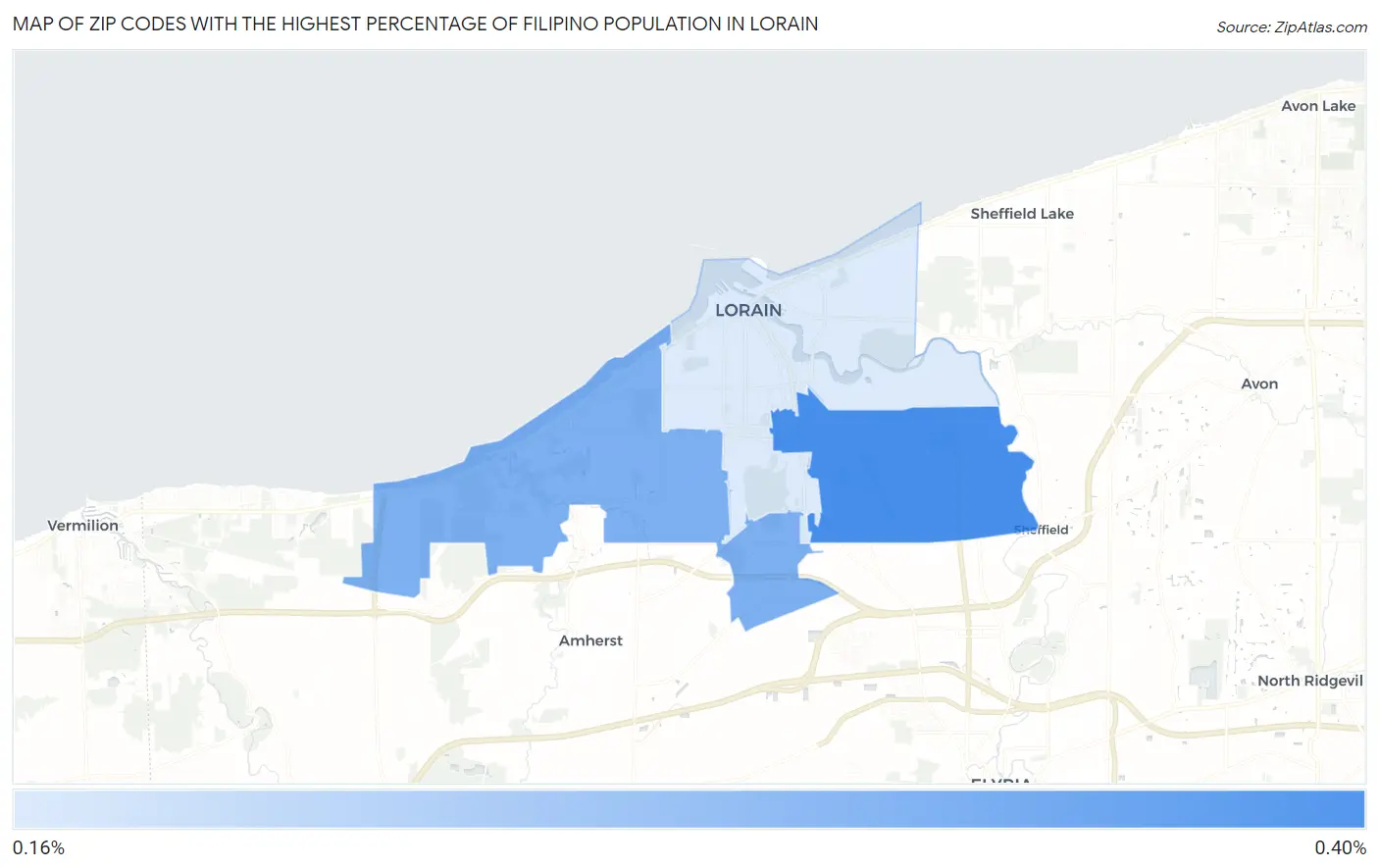 Zip Codes with the Highest Percentage of Filipino Population in Lorain Map