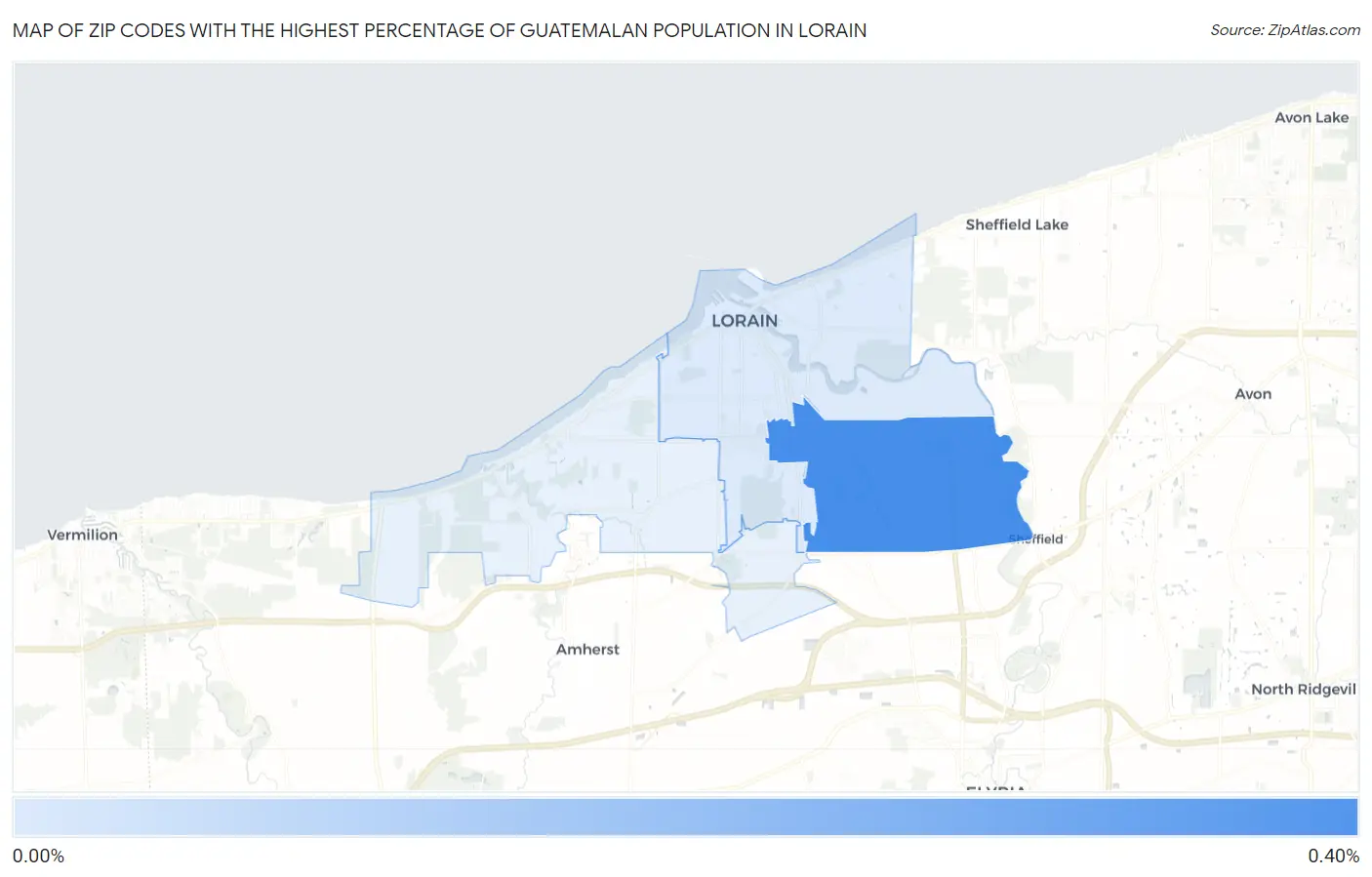 Zip Codes with the Highest Percentage of Guatemalan Population in Lorain Map