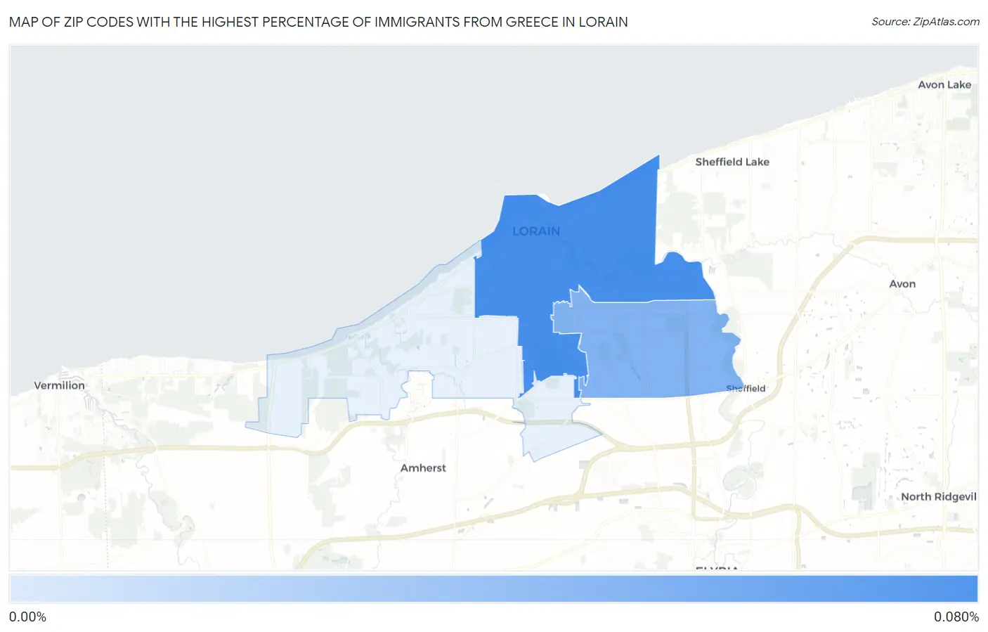 Zip Codes with the Highest Percentage of Immigrants from Greece in Lorain Map