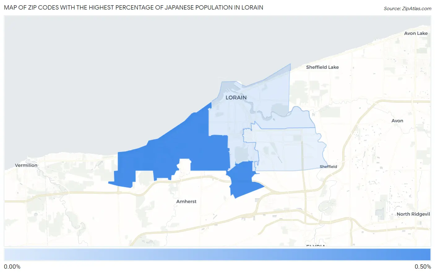 Zip Codes with the Highest Percentage of Japanese Population in Lorain Map