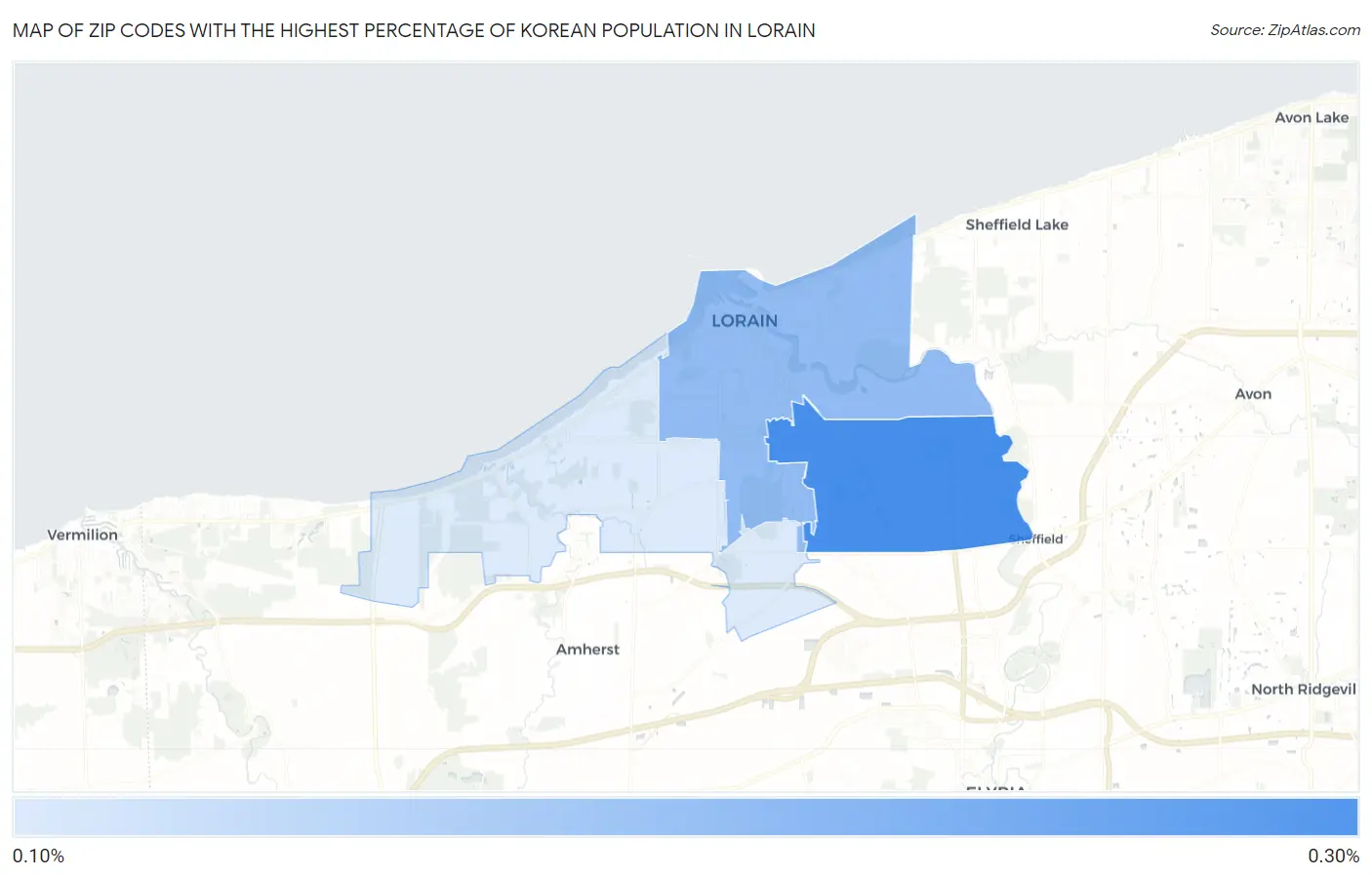 Zip Codes with the Highest Percentage of Korean Population in Lorain Map