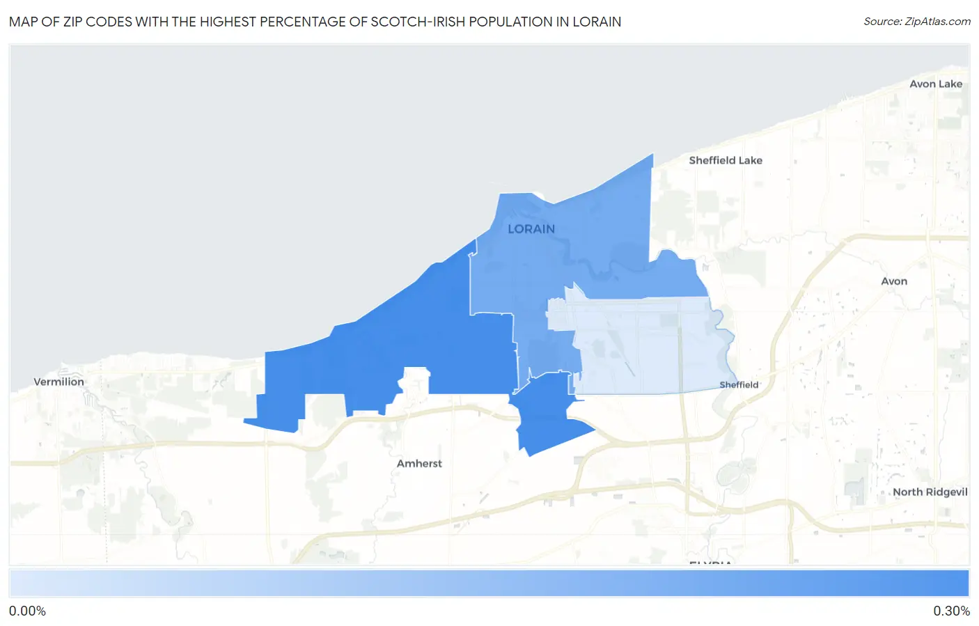 Zip Codes with the Highest Percentage of Scotch-Irish Population in Lorain Map