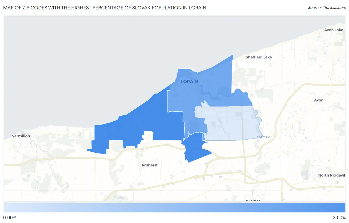 Zip Codes with the Highest Percentage of Slovak Population in Lorain Map