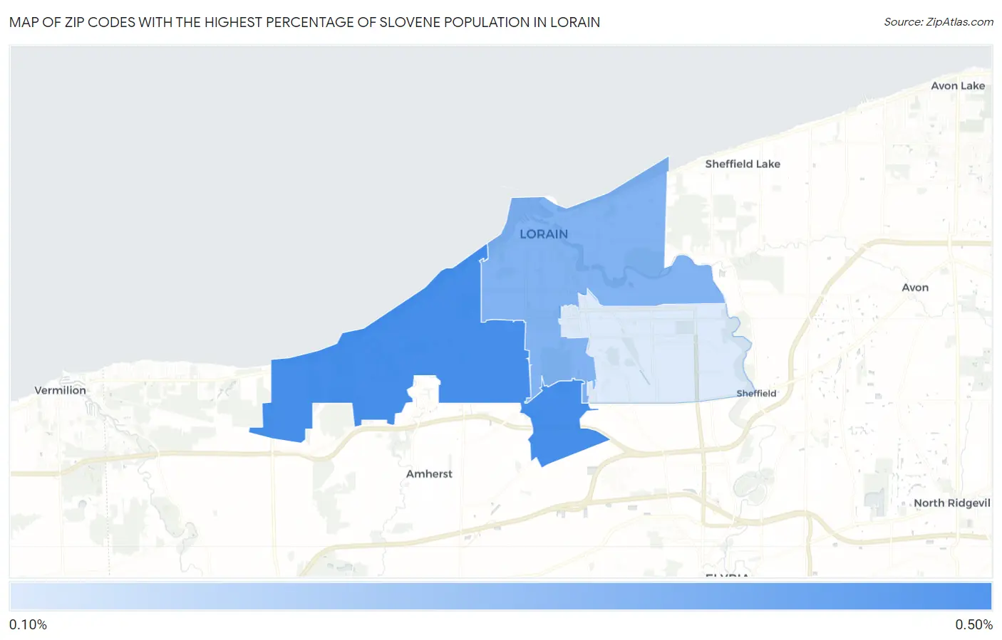 Zip Codes with the Highest Percentage of Slovene Population in Lorain Map