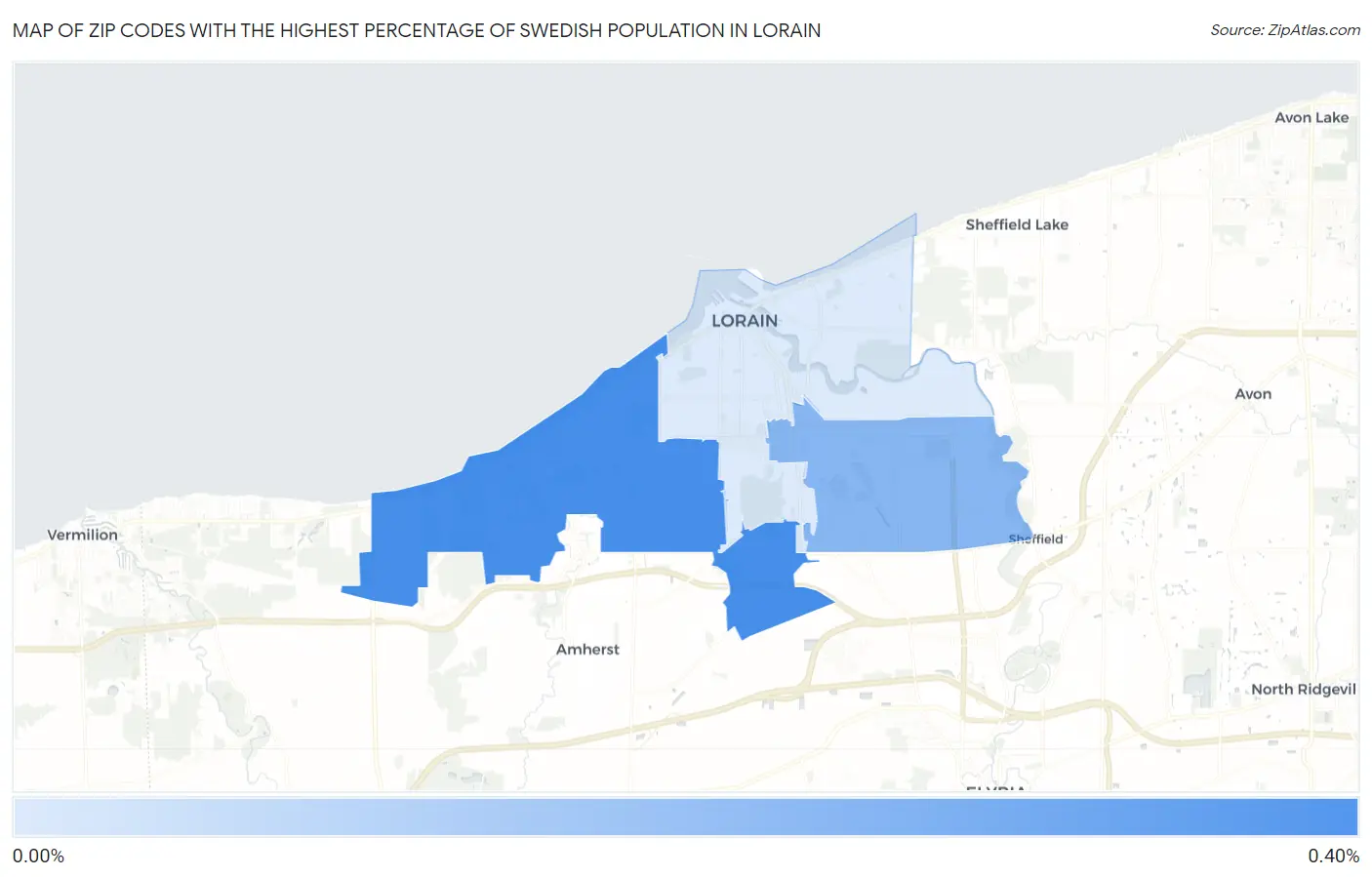 Zip Codes with the Highest Percentage of Swedish Population in Lorain Map