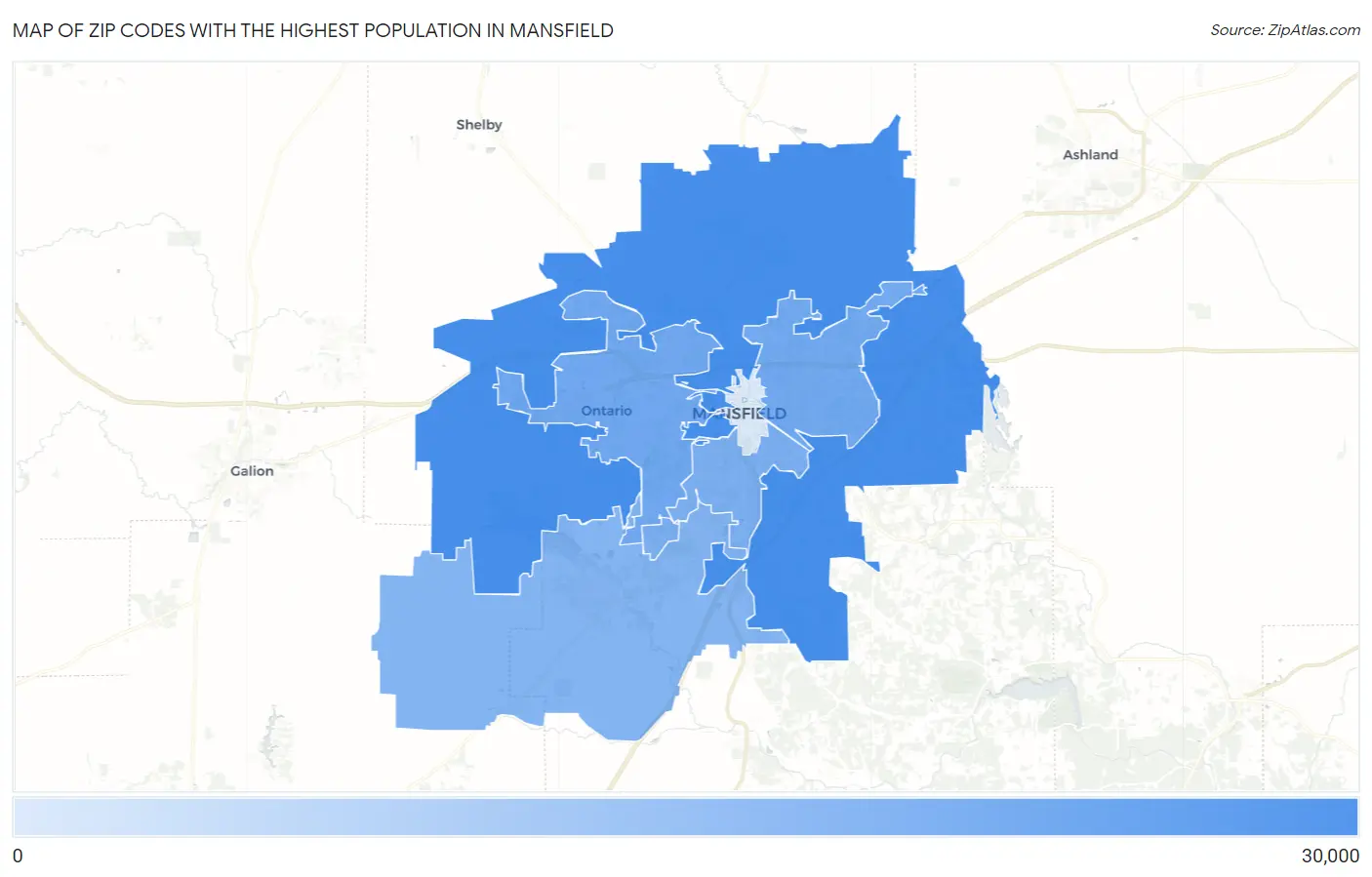 Zip Codes with the Highest Population in Mansfield Map