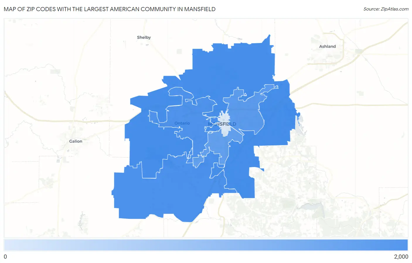 Zip Codes with the Largest American Community in Mansfield Map