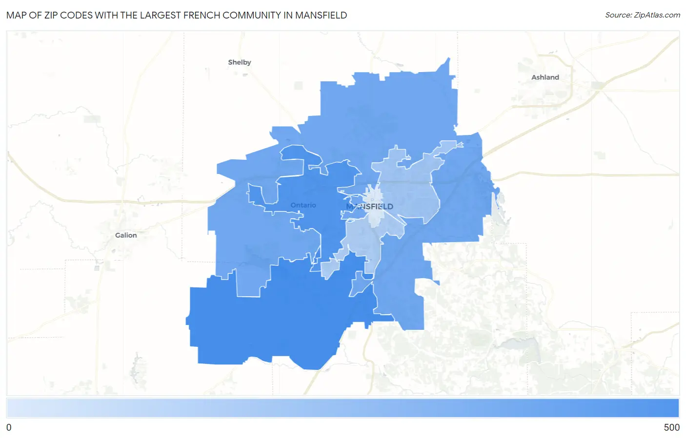 Zip Codes with the Largest French Community in Mansfield Map