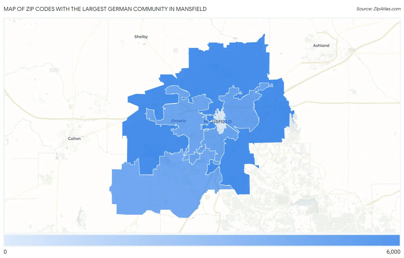 Zip Codes with the Largest German Community in Mansfield Map