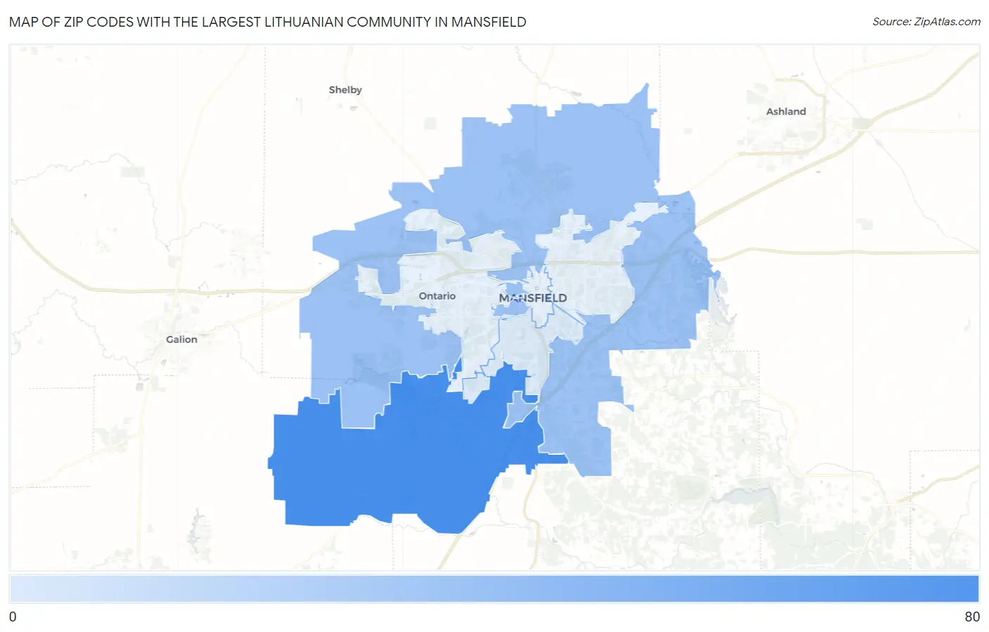 Zip Codes with the Largest Lithuanian Community in Mansfield Map