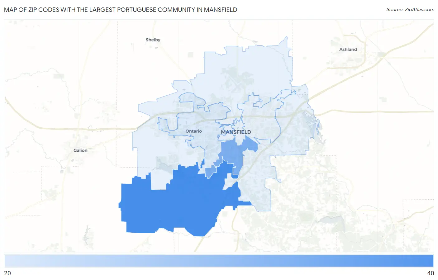 Zip Codes with the Largest Portuguese Community in Mansfield Map