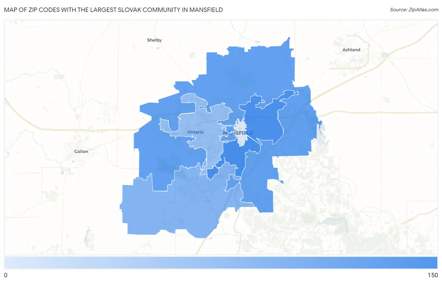 Zip Codes with the Largest Slovak Community in Mansfield Map