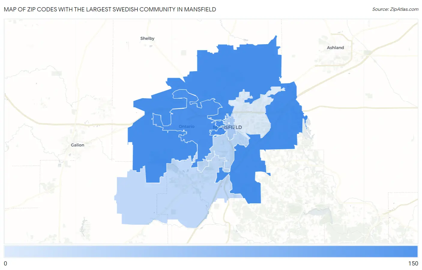 Zip Codes with the Largest Swedish Community in Mansfield Map