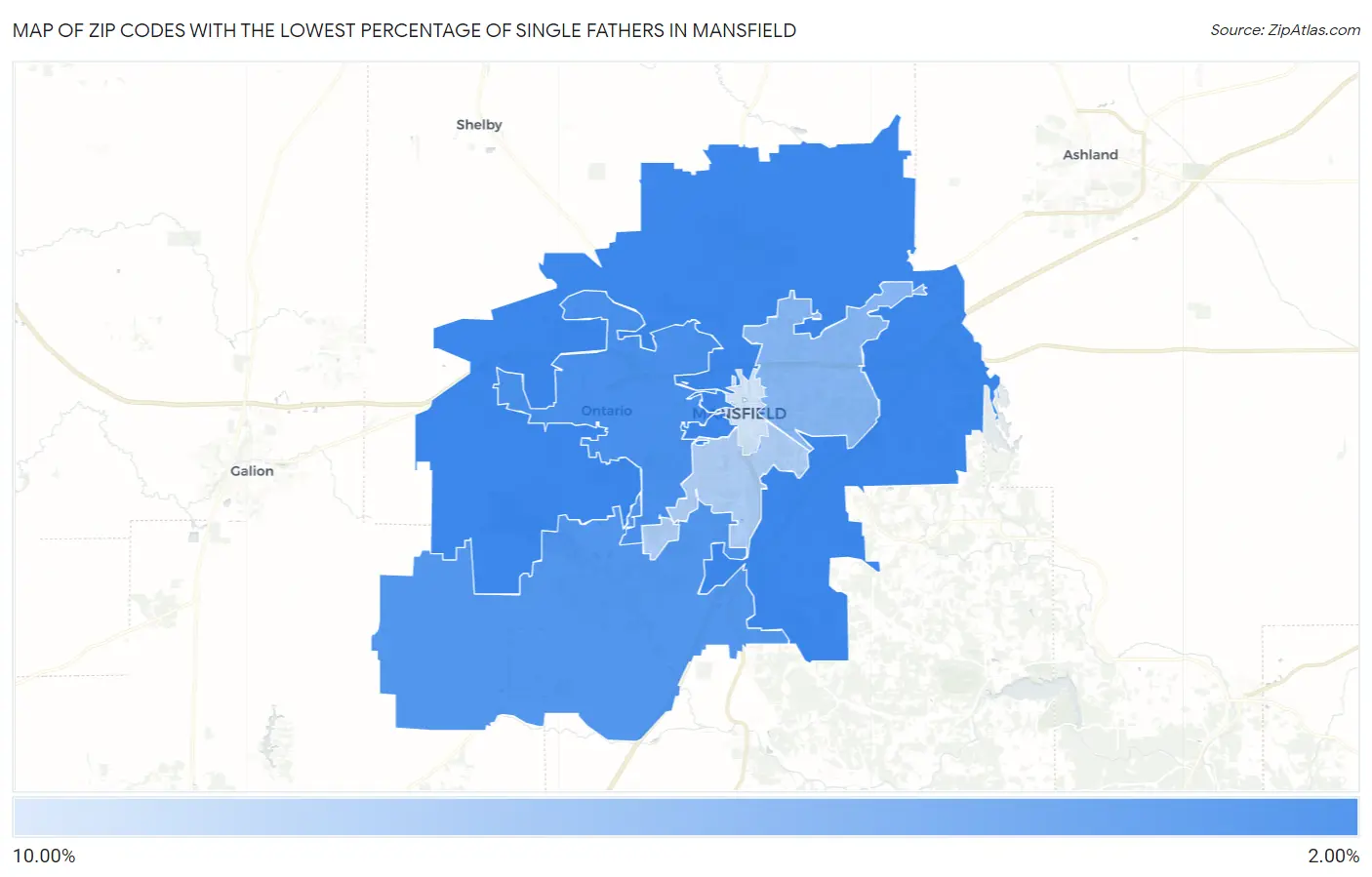 Zip Codes with the Lowest Percentage of Single Fathers in Mansfield Map