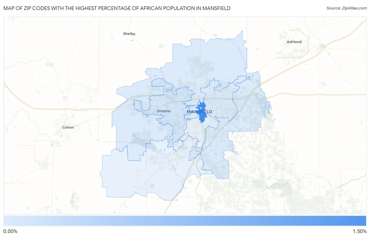 Zip Codes with the Highest Percentage of African Population in Mansfield Map