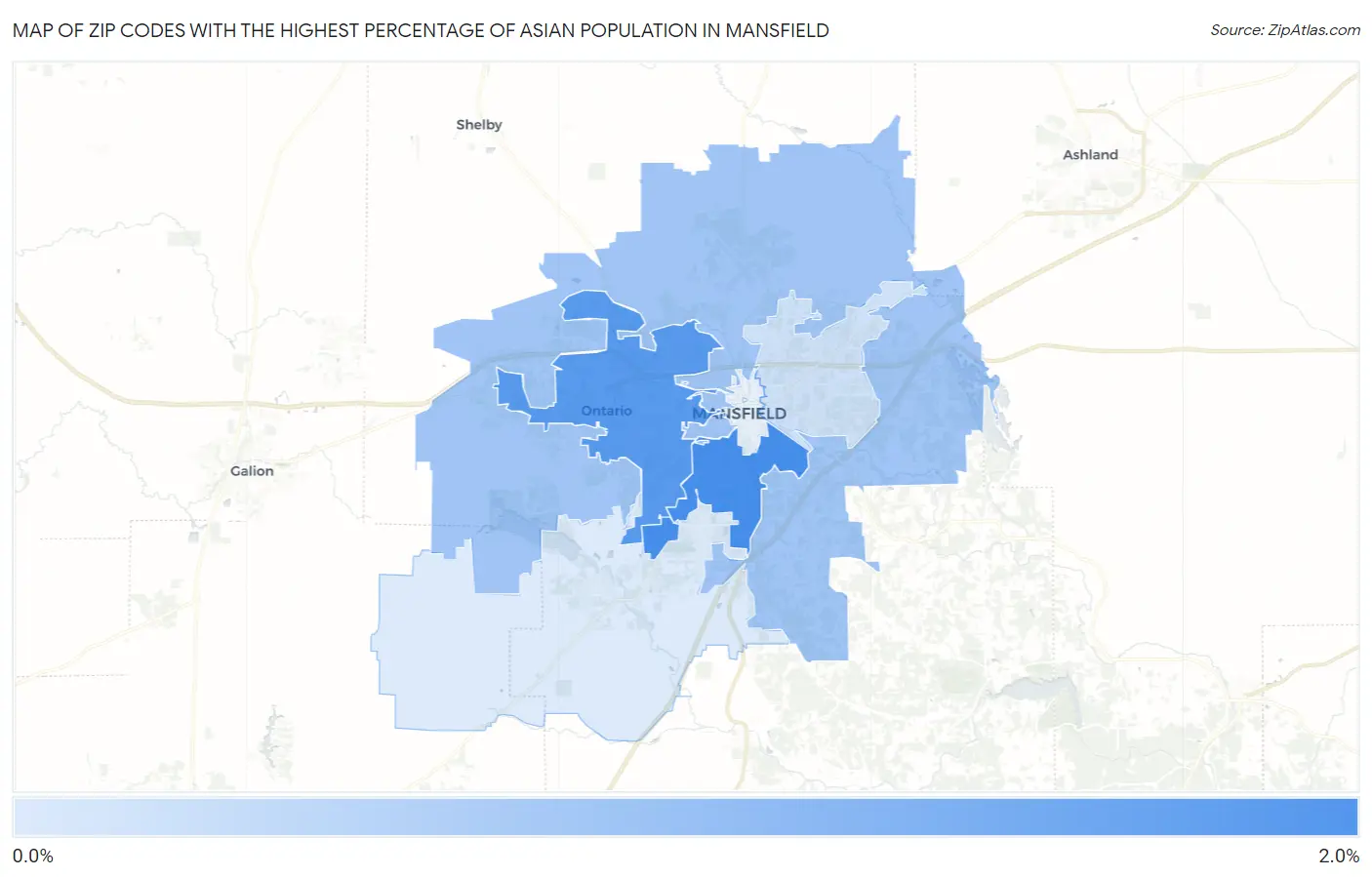 Zip Codes with the Highest Percentage of Asian Population in Mansfield Map