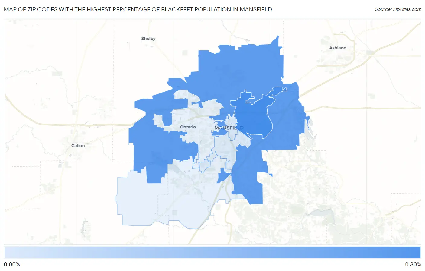 Zip Codes with the Highest Percentage of Blackfeet Population in Mansfield Map