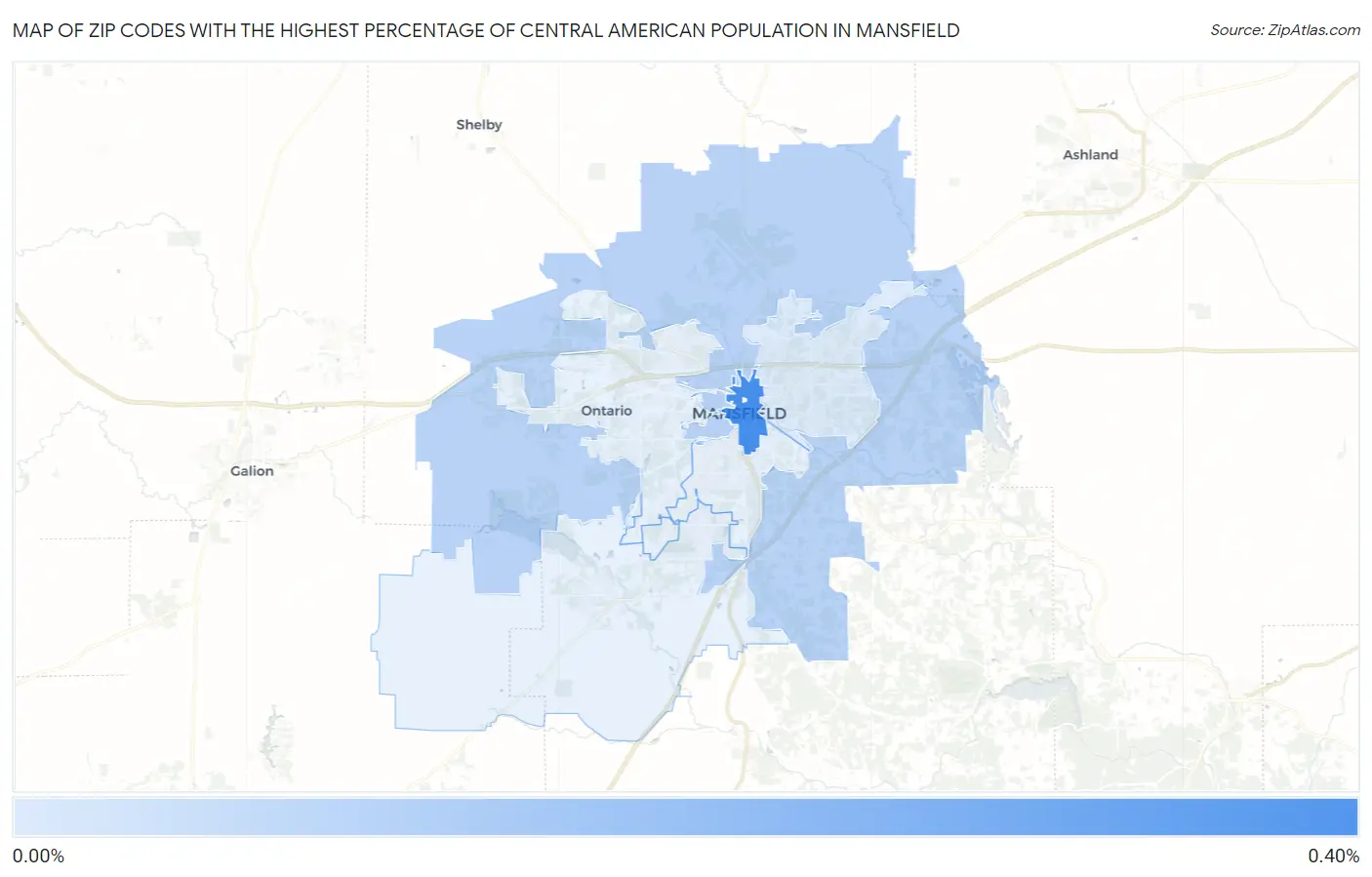 Zip Codes with the Highest Percentage of Central American Population in Mansfield Map