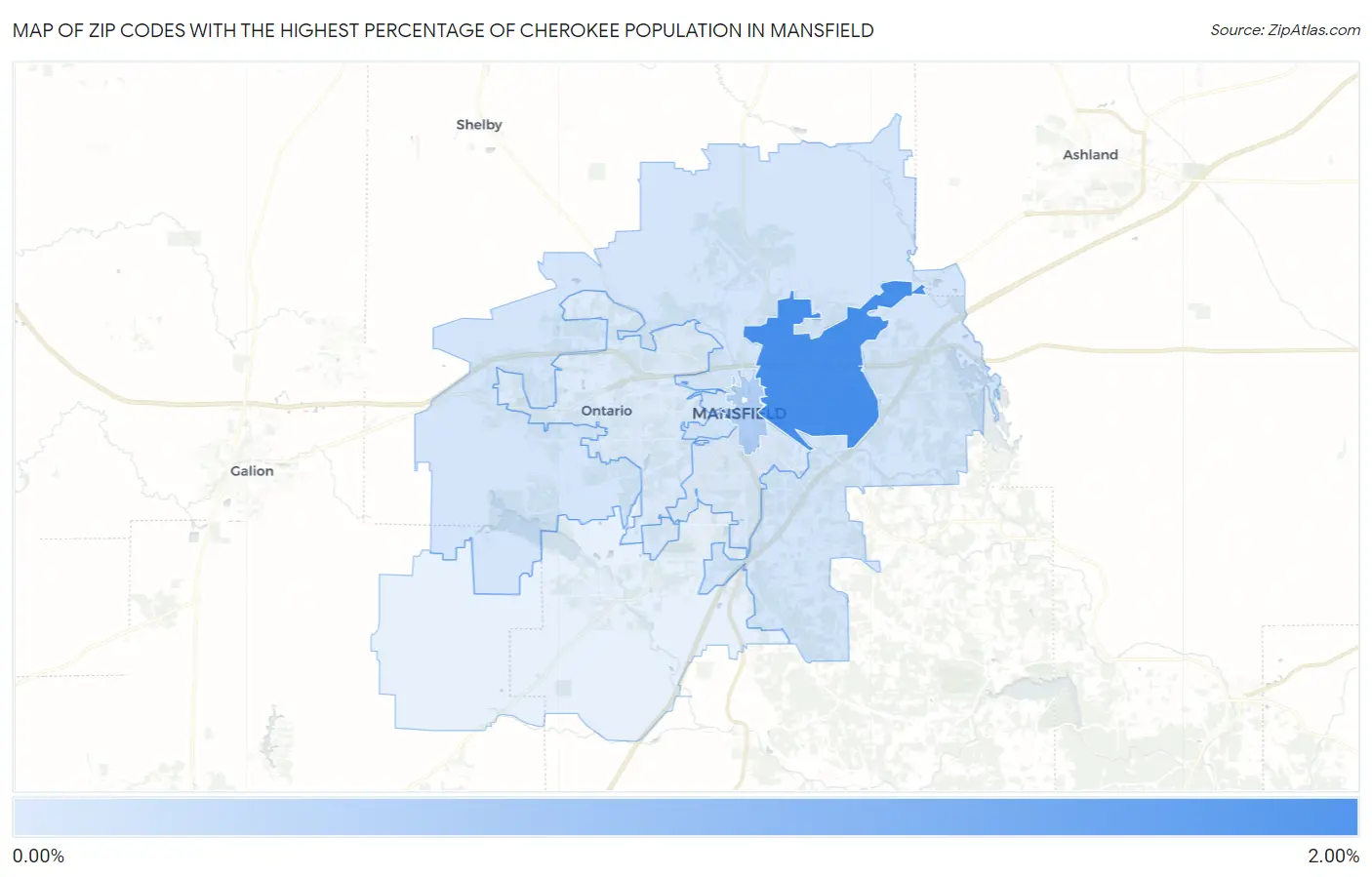 Zip Codes with the Highest Percentage of Cherokee Population in Mansfield Map