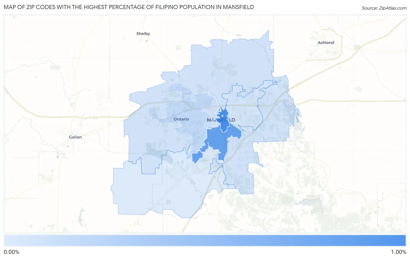 Zip Codes with the Highest Percentage of Filipino Population in Mansfield Map