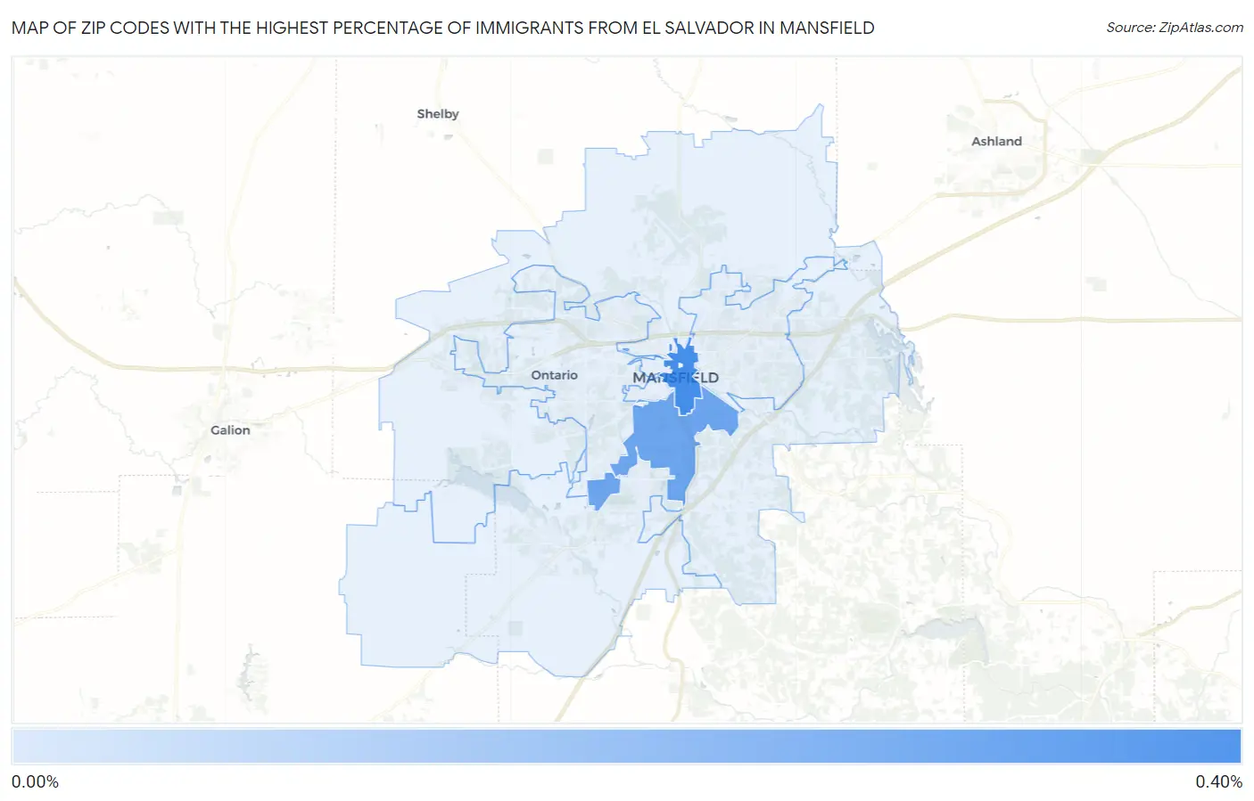 Zip Codes with the Highest Percentage of Immigrants from El Salvador in Mansfield Map