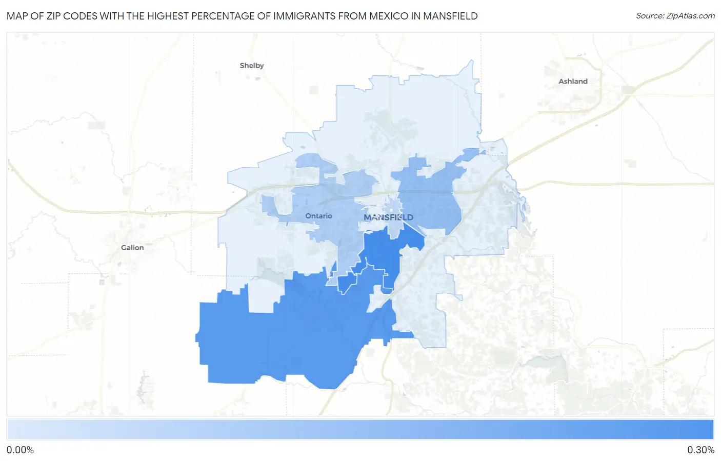 Zip Codes with the Highest Percentage of Immigrants from Mexico in Mansfield Map