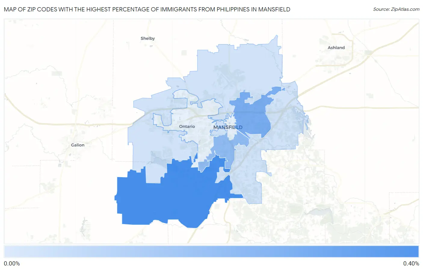 Zip Codes with the Highest Percentage of Immigrants from Philippines in Mansfield Map