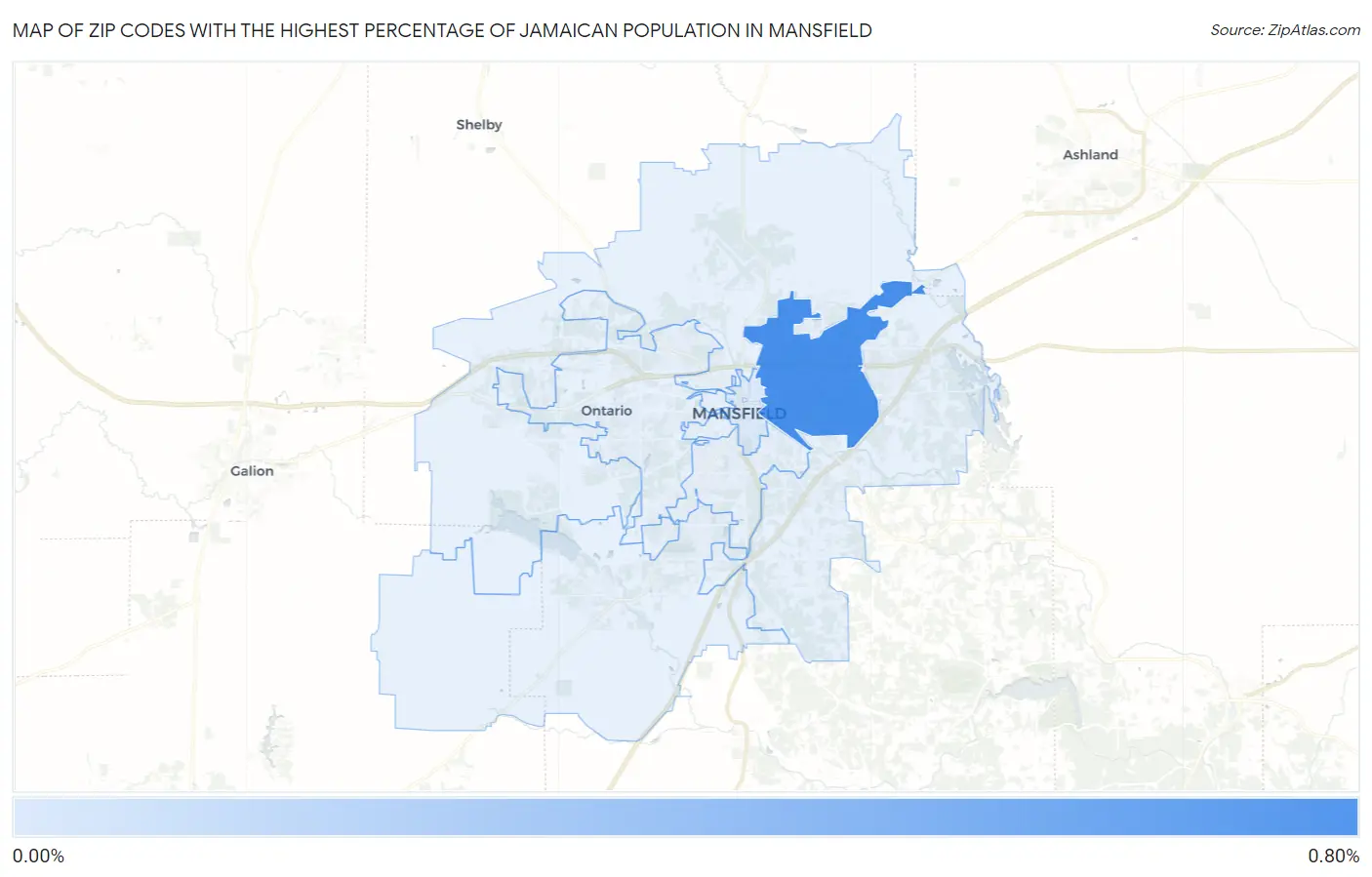 Zip Codes with the Highest Percentage of Jamaican Population in Mansfield Map