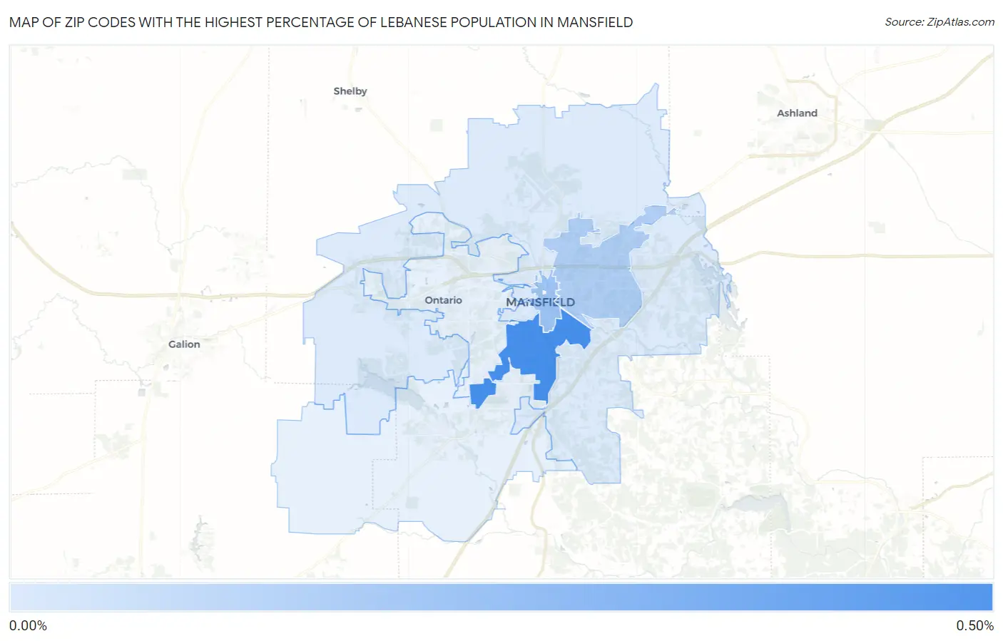Zip Codes with the Highest Percentage of Lebanese Population in Mansfield Map
